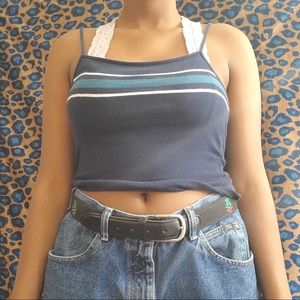 Blue and green garage tank top
